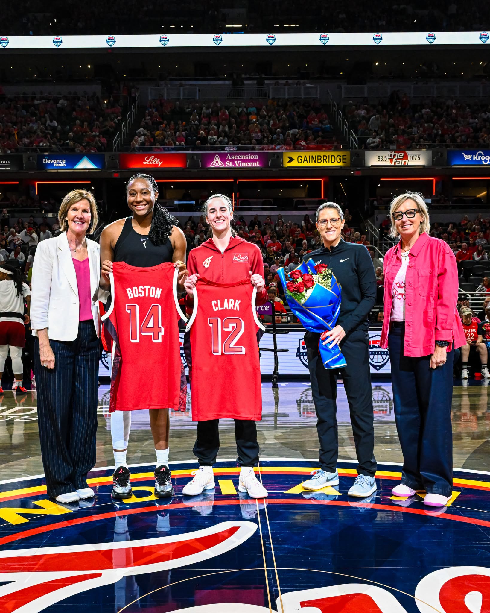Tonight, we recognized Aliyah Boston, Caitlin Clark & head coach Stephanie White as they’re gearing up to head to Germany to represent USA Basketball at the 2026 FIBA Women’s Basketball World Cup 💐