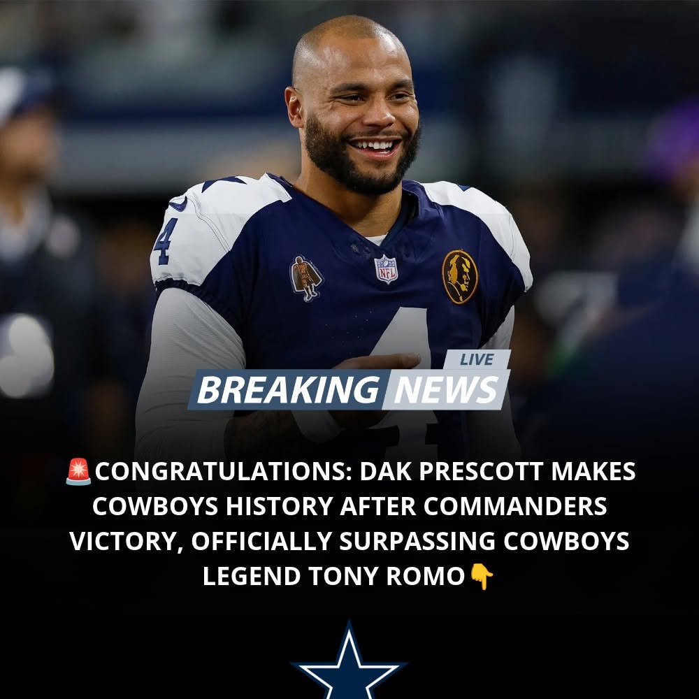 Congratulations: Dak Prescott Makes Cowboys History After Commanders Victory, Officially Surpassing Cowboys Legend Tony Romo