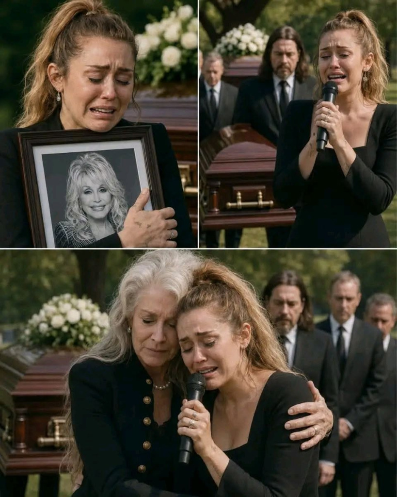 Miley Cyrus could barely finish “Jolene” as she stood before the mourners to say one final goodbye to her beloved godmother, Dolly Parton. 🕊️💔