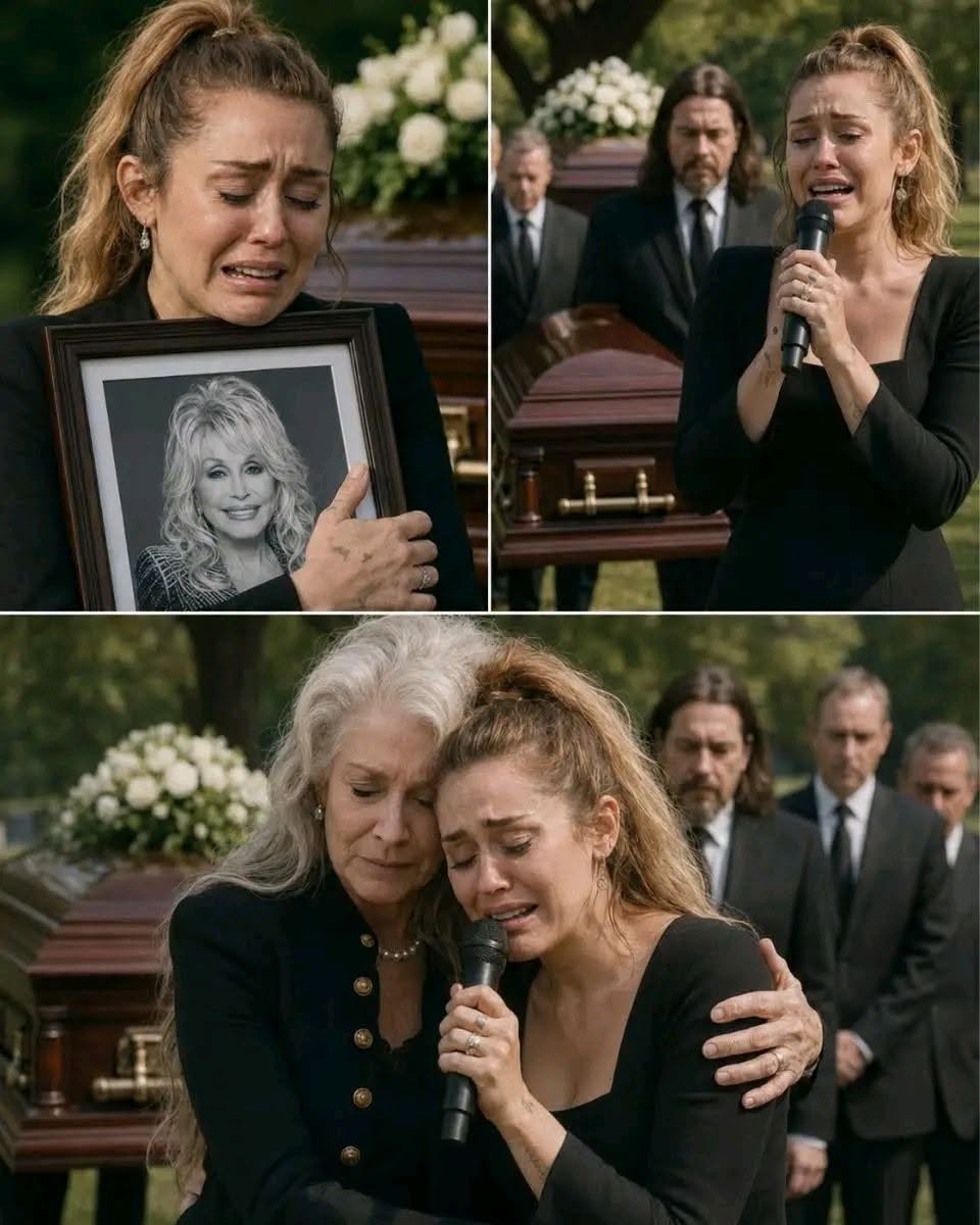 Miley Cyrus could barely finish “Jolene” as she stood before the mourners to say one final goodbye to her beloved godmother, Dolly Parton. 🕊️💔