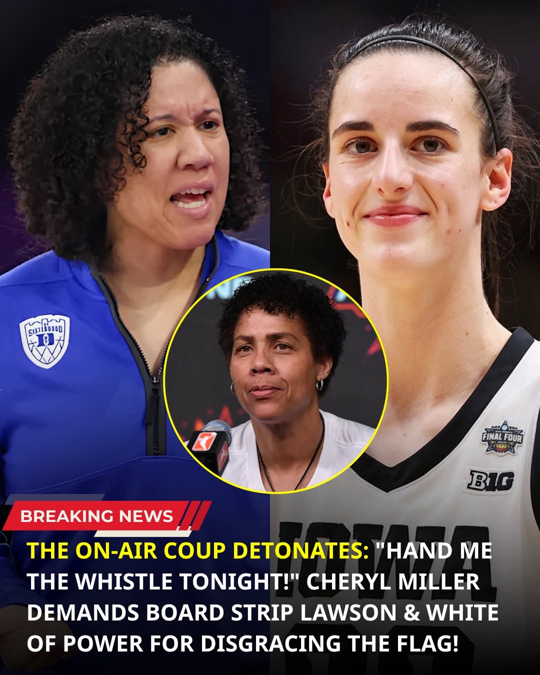 THE ON-AIR COUP DETONATES: “HAND ME THE WHISTLE TONIGHT!” CHERYL MILLER DEMANDS BOARD STRIP LAWSON & WHITE OF POWER FOR DISGRACING THE FLAG