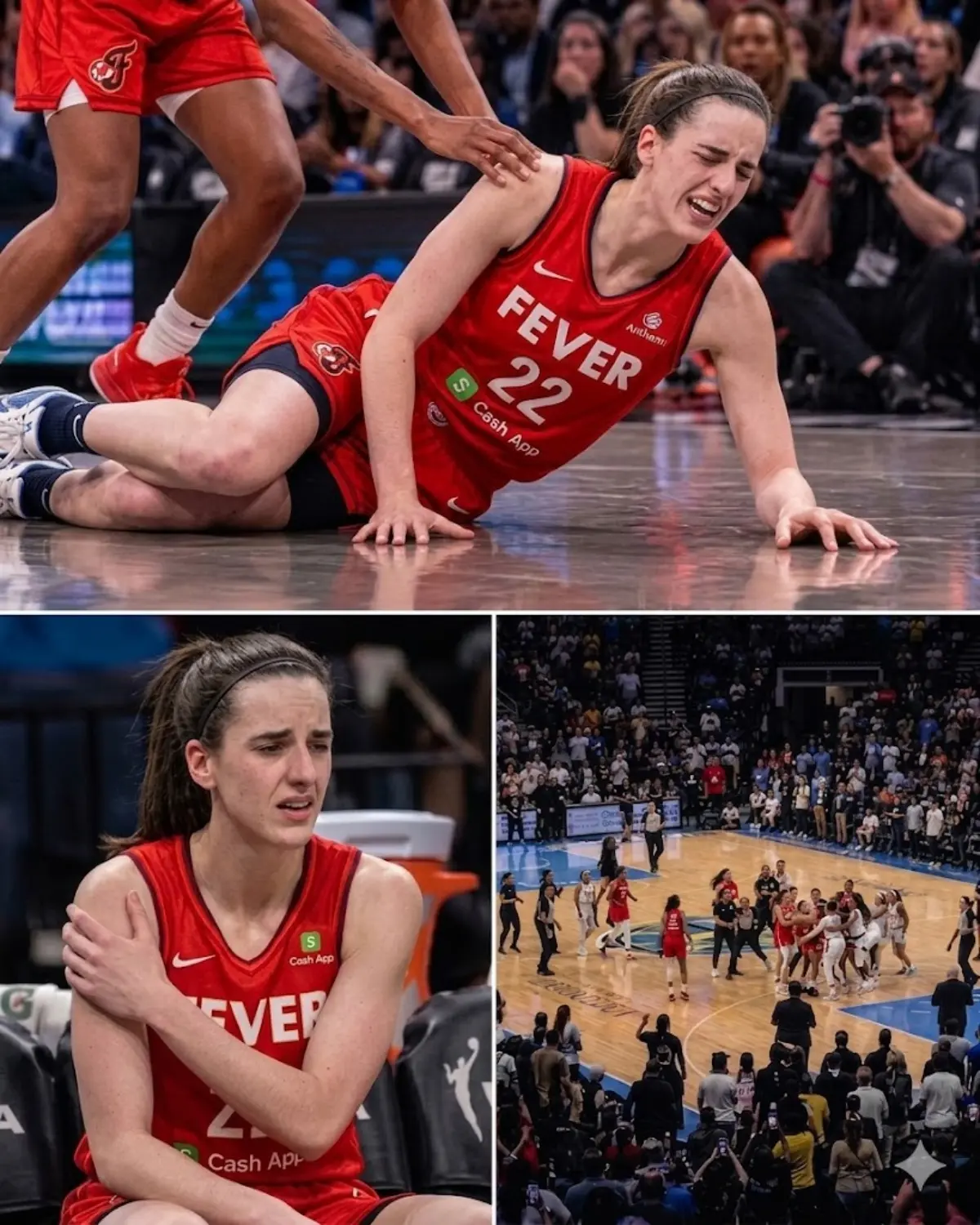 🔥 Caitlin Clark was sent crashing to the floor after a brutal collision that instantly changed the atmosphere inside the arena.