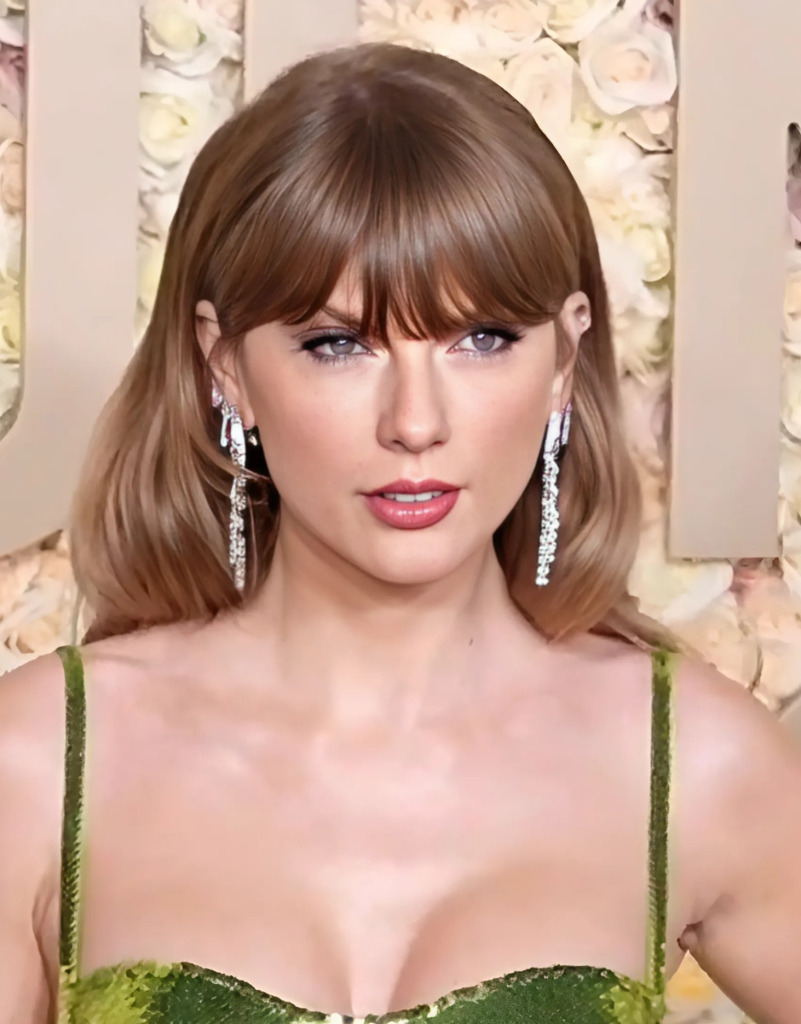Taylor Swift at the Golden Globes 2024 (Enhanced, cropped) 1 (archival photograph)